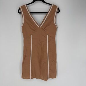 LINEN LUX ALEXA MINIDRESS CARAMEL BROWN AU 8 / US 4 LINEN COTTON MINIMALIST CHIC